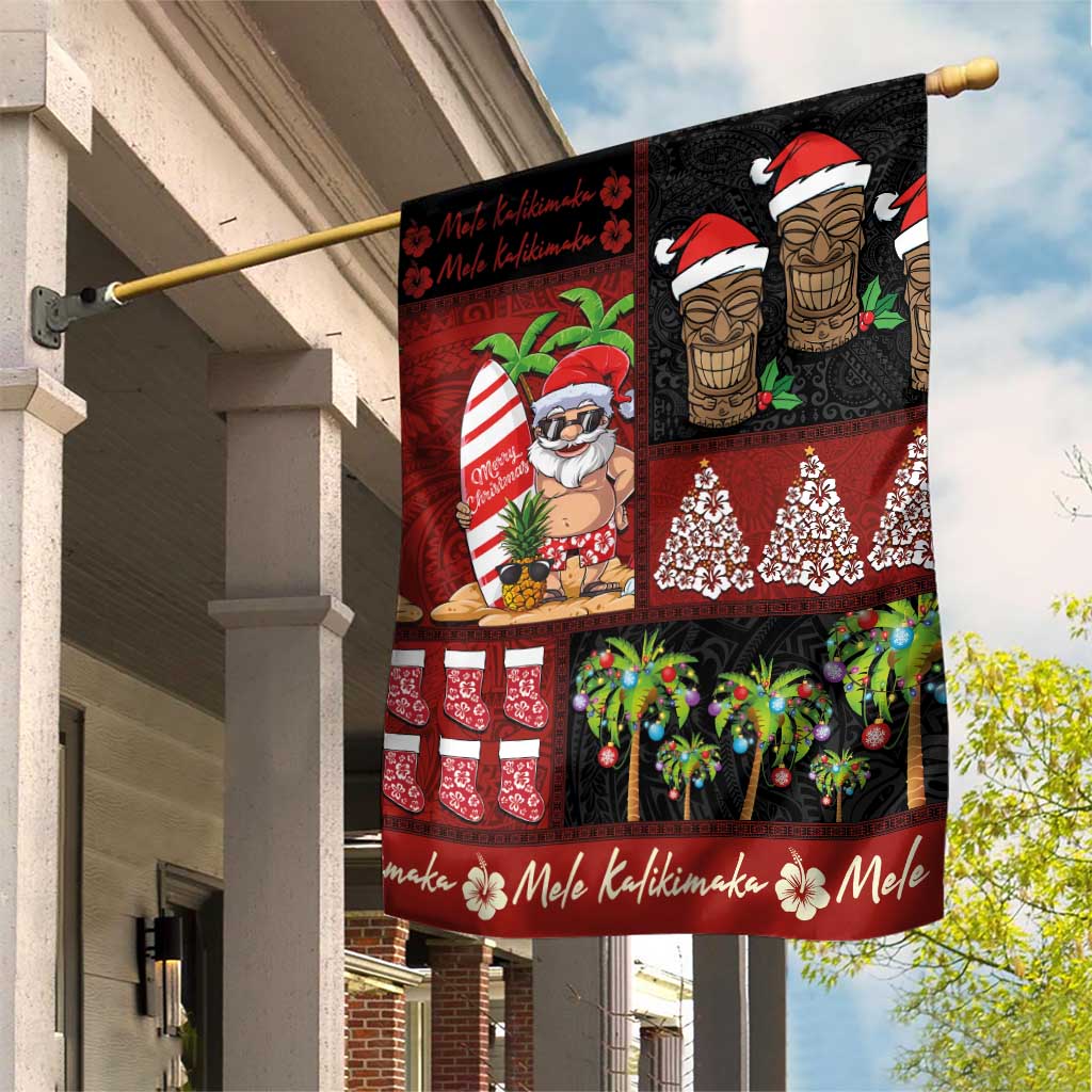 Hawaiian Christmas Garden Flag - Mele Kalikimaka Island Holiday Vibes - Black Red LT03 House Flag Black - Red - Polynesian Pride