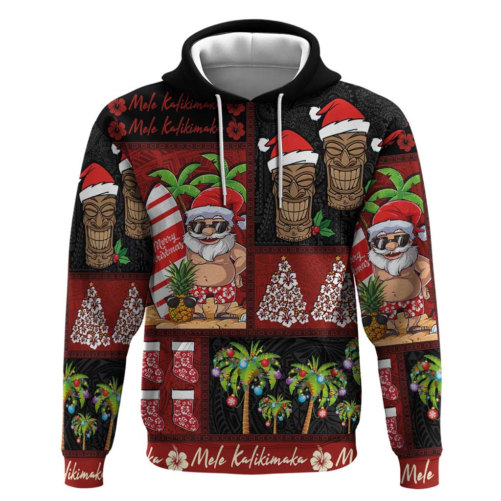 Hawaiian Christmas Hoodie - Mele Kalikimaka Island Holiday Vibes - Black Red LT03 Pullover Hoodie Black - Red - Polynesian Pride