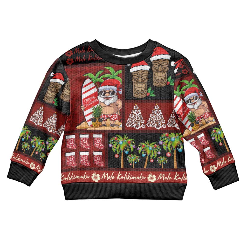 Hawaiian Christmas Kid Ugly Christmas Sweater - Mele Kalikimaka Island Holiday Vibes - Black Red LT03 Kid Black - Red - Polynesian Pride