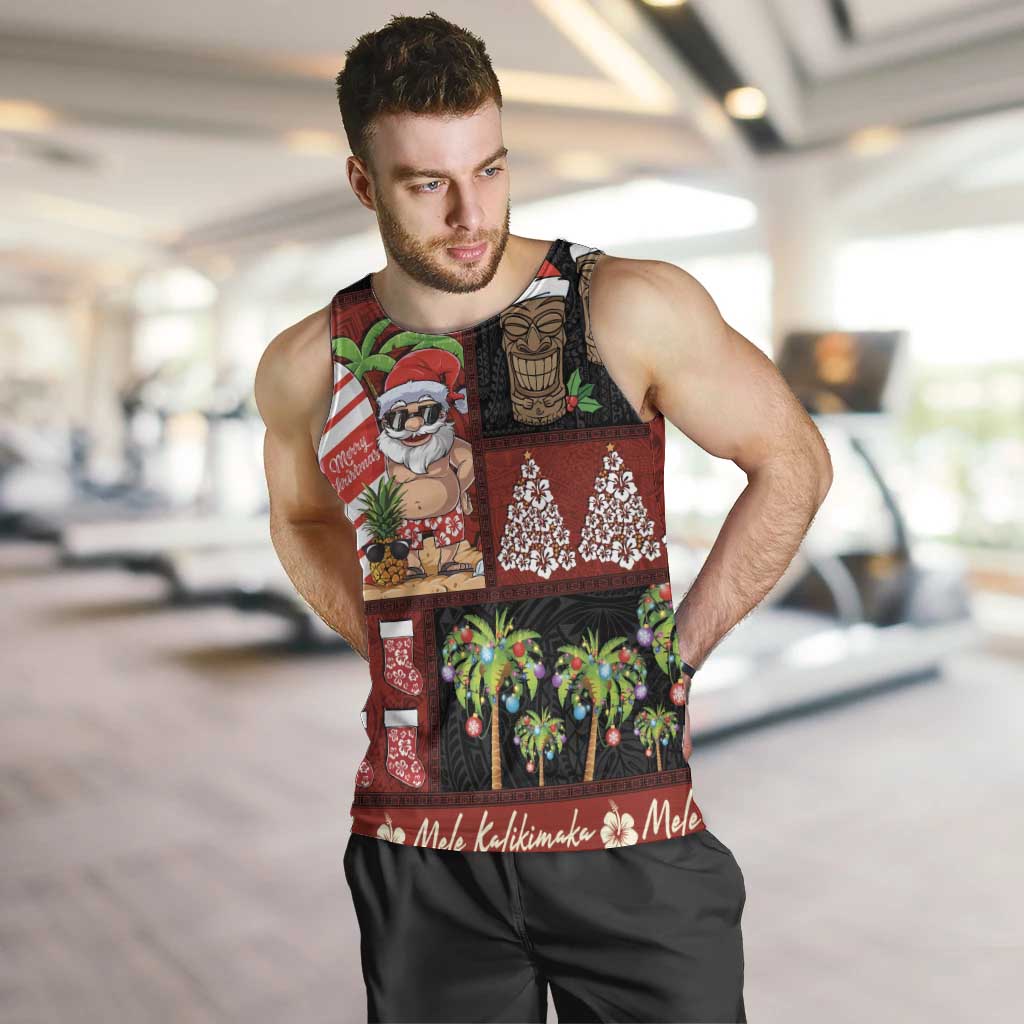 Hawaiian Christmas Men Tank Top - Mele Kalikimaka Island Holiday Vibes - Black Red LT03 Black - Red - Polynesian Pride