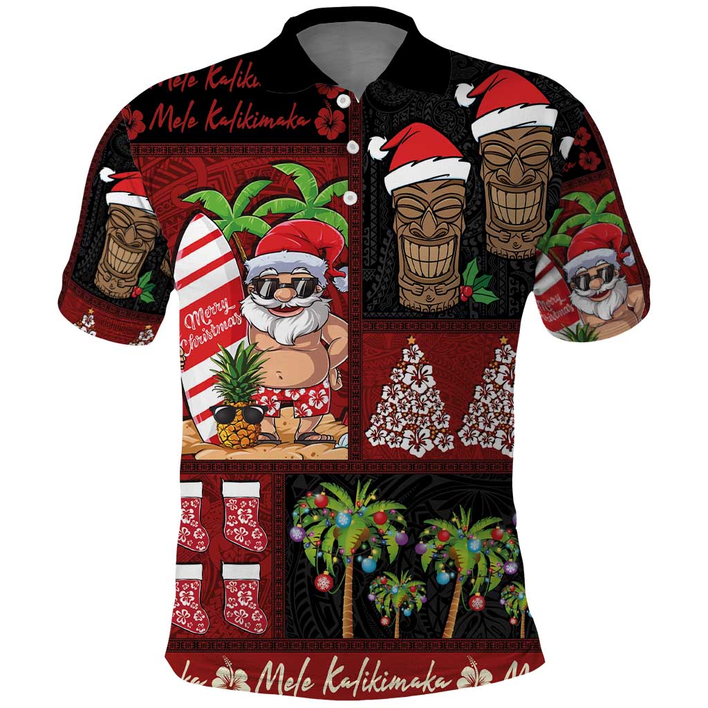 Hawaiian Christmas Polo Shirt - Mele Kalikimaka Island Holiday Vibes - Black Red LT03 Black - Red - Polynesian Pride