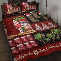 Hawaiian Christmas Quilt Bed Set - Mele Kalikimaka Island Holiday Vibes - Black Red LT03 Black - Red - Polynesian Pride