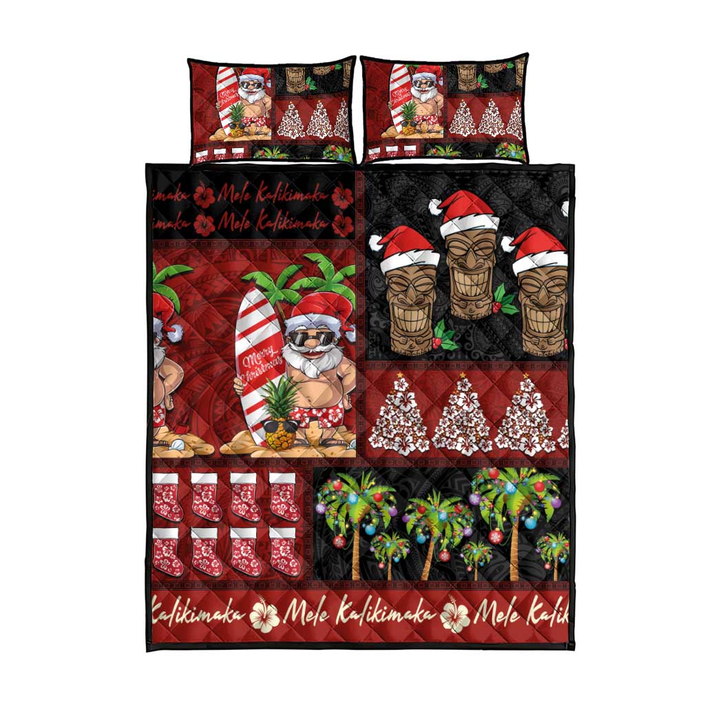 Hawaiian Christmas Quilt Bed Set - Mele Kalikimaka Island Holiday Vibes - Black Red LT03 - Polynesian Pride