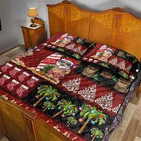 Hawaiian Christmas Quilt Bed Set - Mele Kalikimaka Island Holiday Vibes - Black Red LT03 - Polynesian Pride