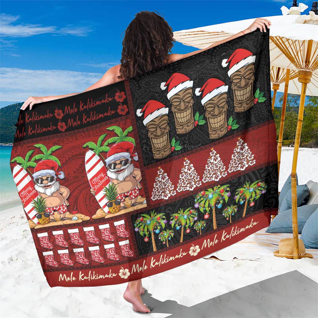 Hawaiian Christmas Sarong - Mele Kalikimaka Island Holiday Vibes - Black Red LT03 One Size 44 x 66 inches Black - Red - Polynesian Pride