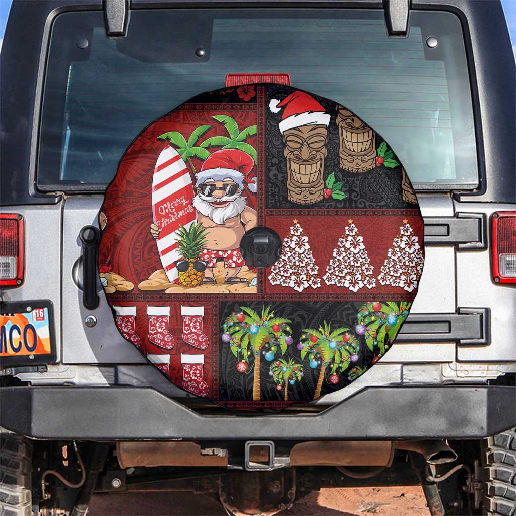 Hawaiian Christmas Spare Tire Cover - Mele Kalikimaka Island Holiday Vibes - Black Red