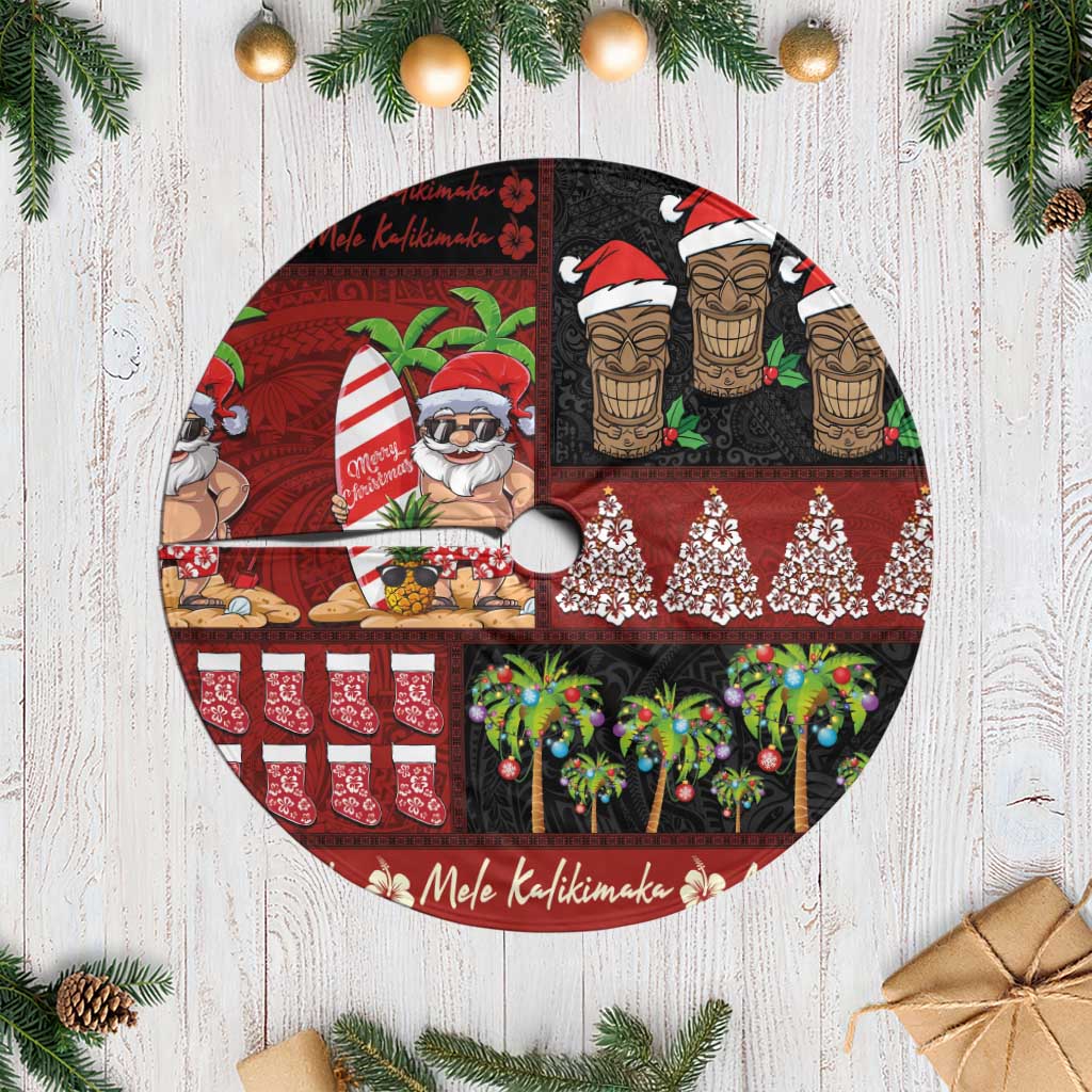 Hawaiian Christmas Tree Skirt - Mele Kalikimaka Island Holiday Vibes - Black Red LT03 Casual Black - Red - Polynesian Pride
