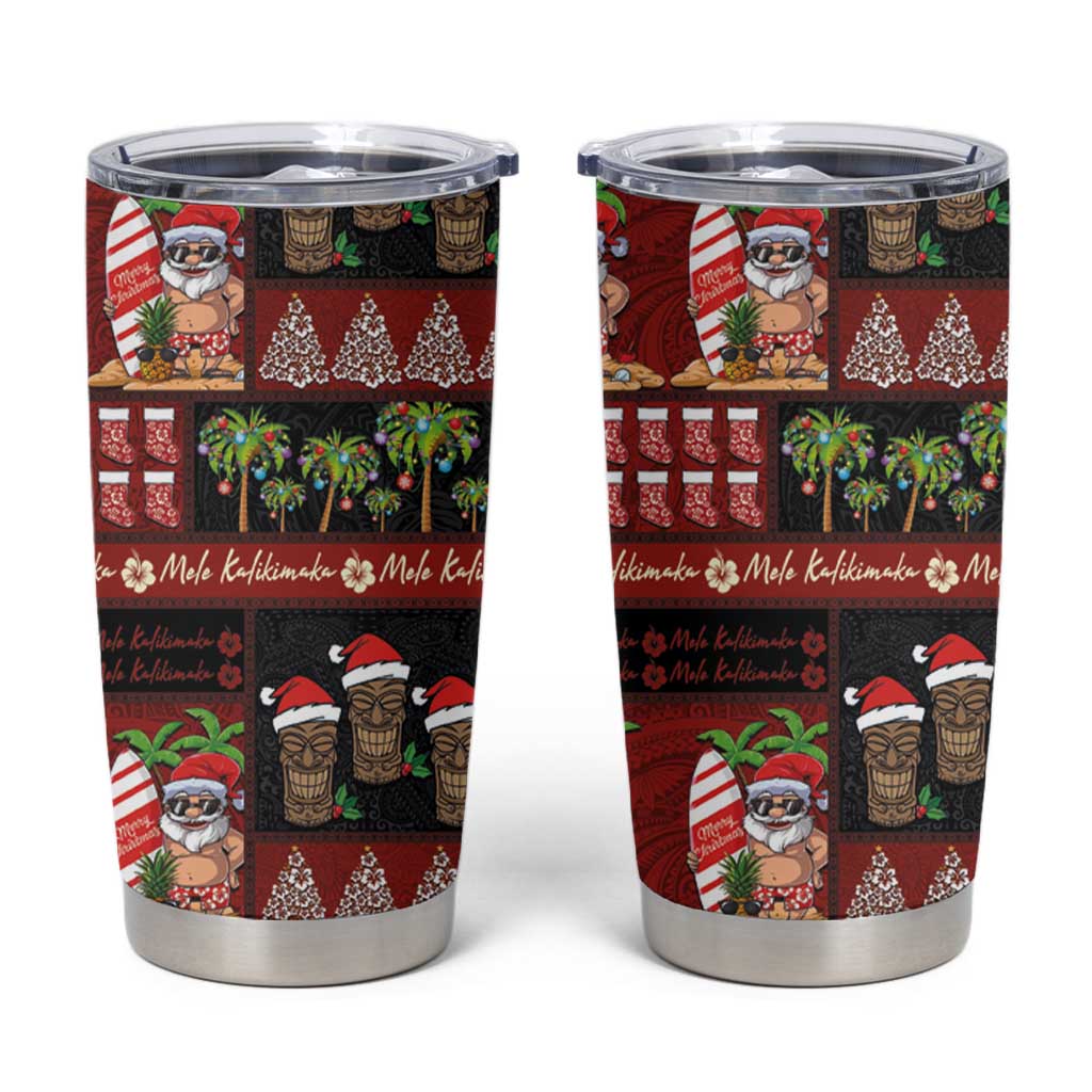 Hawaiian Christmas Tumbler Cup - Mele Kalikimaka Island Holiday Vibes - Black Red LT03 Black - Red - Polynesian Pride