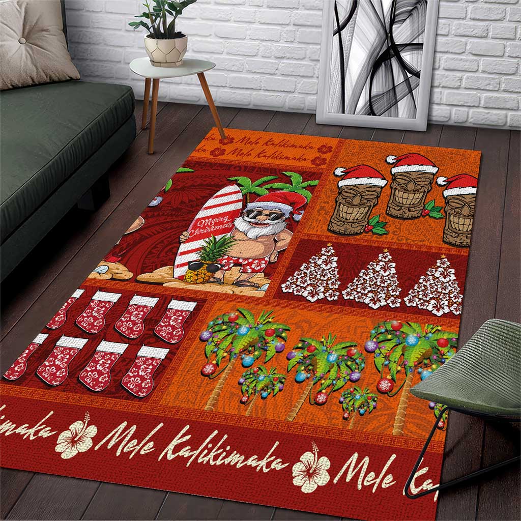 Hawaiian Christmas Area Rug - Mele Kalikimaka Island Holiday Vibes - Red Orange LT03 Red - Orange - Polynesian Pride