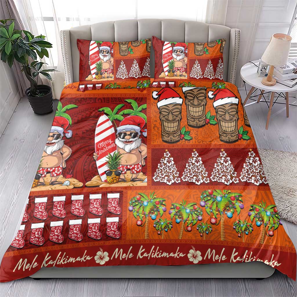 Hawaiian Christmas Bedding Set - Mele Kalikimaka Island Holiday Vibes - Red Orange LT03 - Polynesian Pride
