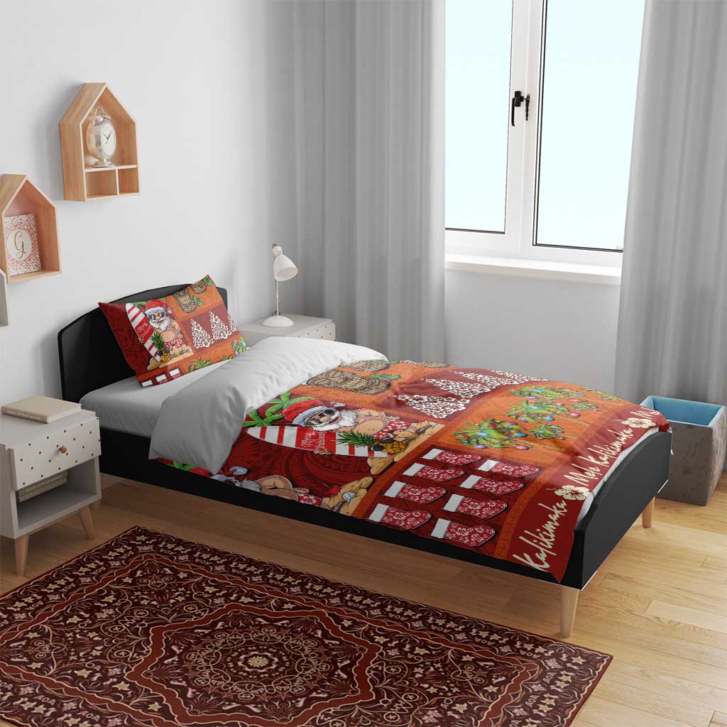 Hawaiian Christmas Bedding Set - Mele Kalikimaka Island Holiday Vibes - Red Orange LT03 - Polynesian Pride