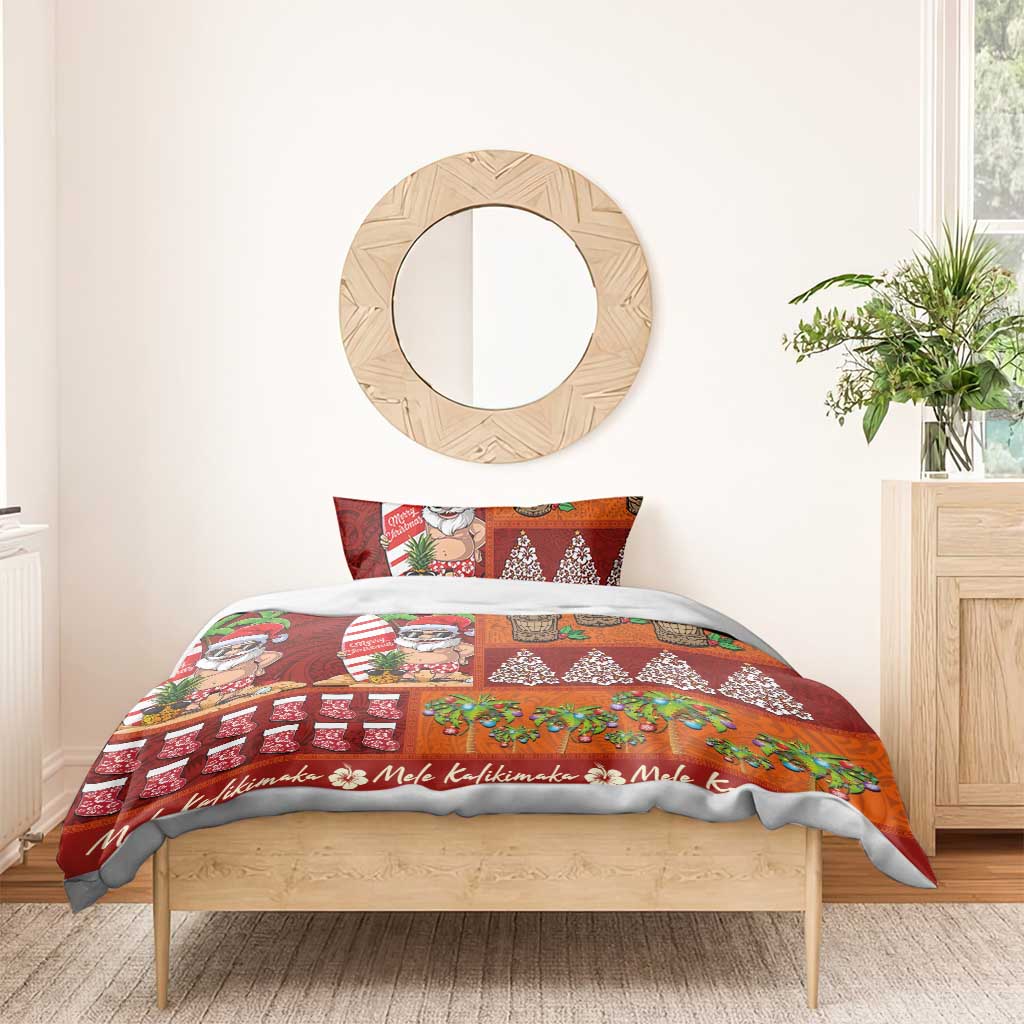 Hawaiian Christmas Bedding Set - Mele Kalikimaka Island Holiday Vibes - Red Orange LT03 - Polynesian Pride