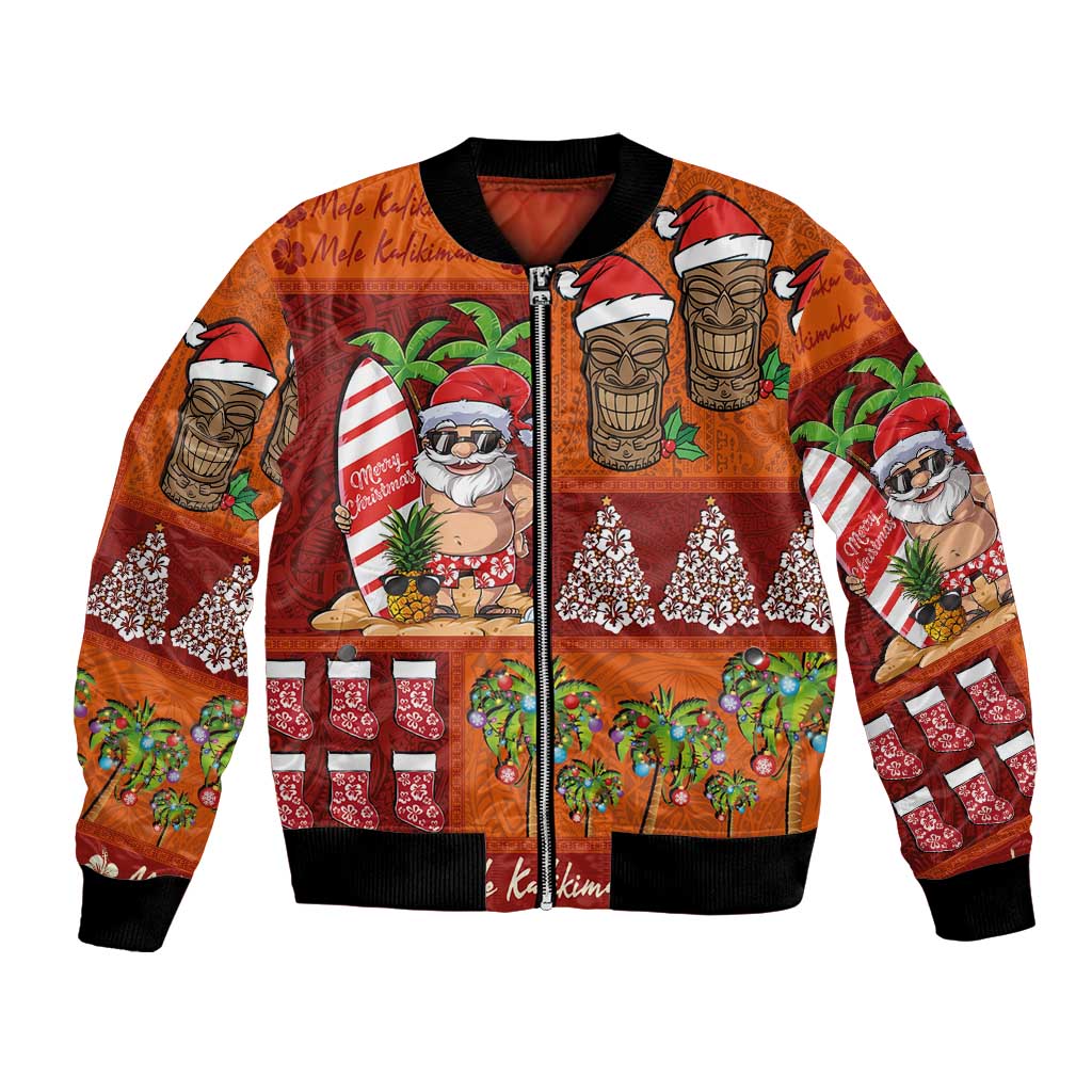 Hawaiian Christmas Bomber Jacket - Mele Kalikimaka Island Holiday Vibes - Red Orange LT03 Unisex Red - Orange - Polynesian Pride