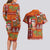 Hawaiian Christmas Couples Matching Long Sleeve Bodycon Dress and Hawaiian Shirt - Mele Kalikimaka Island Holiday Vibes - Red Orange