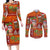 Hawaiian Christmas Couples Matching Long Sleeve Bodycon Dress and Long Sleeve Button Shirt - Mele Kalikimaka Island Holiday Vibes - Red Orange