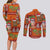 Hawaiian Christmas Couples Matching Long Sleeve Bodycon Dress and Long Sleeve Button Shirt - Mele Kalikimaka Island Holiday Vibes - Red Orange