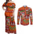 Hawaiian Christmas Couples Matching Off Shoulder Maxi Dress and Long Sleeve Button Shirt - Mele Kalikimaka Island Holiday Vibes - Red Orange