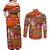 Hawaiian Christmas Couples Matching Off Shoulder Maxi Dress and Long Sleeve Button Shirt - Mele Kalikimaka Island Holiday Vibes - Red Orange