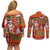 Hawaiian Christmas Couples Matching Off Shoulder Short Dress and Long Sleeve Button Shirt - Mele Kalikimaka Island Holiday Vibes - Red Orange