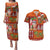 Hawaiian Christmas Couples Matching Puletasi and Hawaiian Shirt - Mele Kalikimaka Island Holiday Vibes - Red Orange