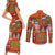 Hawaiian Christmas Couples Matching Short Sleeve Bodycon Dress and Long Sleeve Button Shirt - Mele Kalikimaka Island Holiday Vibes - Red Orange