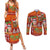 Hawaiian Christmas Couples Matching Summer Maxi Dress and Long Sleeve Button Shirt - Mele Kalikimaka Island Holiday Vibes - Red Orange