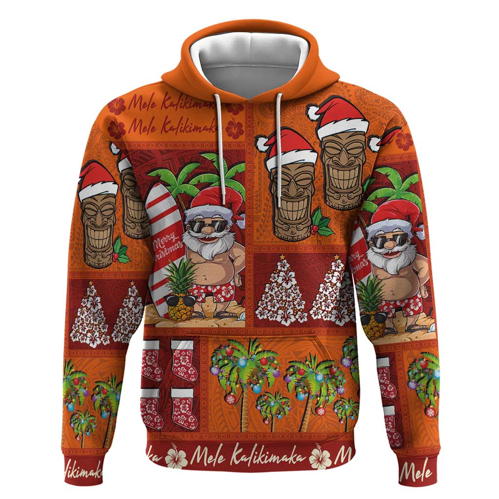 Hawaiian Christmas Hoodie - Mele Kalikimaka Island Holiday Vibes - Red Orange LT03 Pullover Hoodie Red - Orange - Polynesian Pride