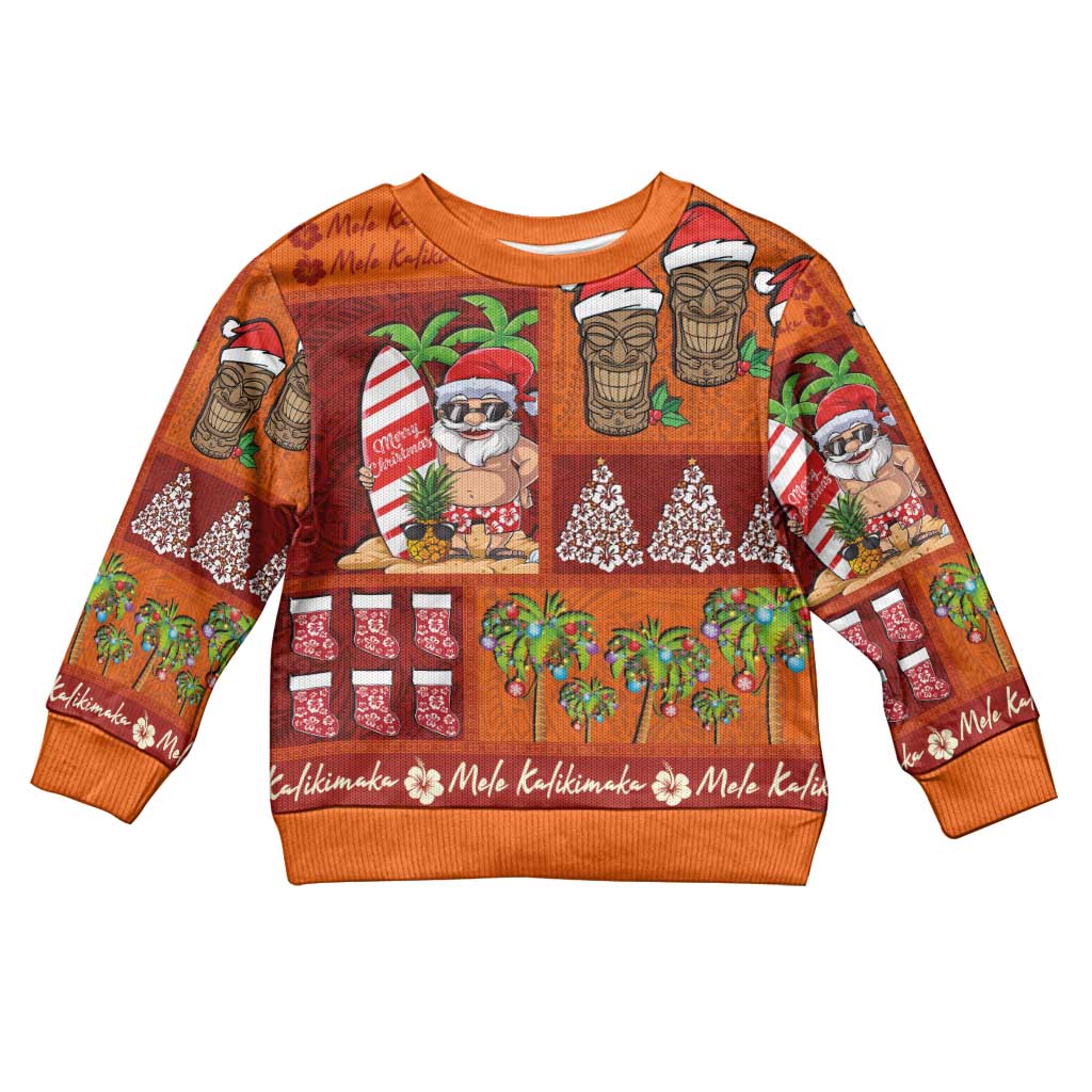 Hawaiian Christmas Kid Ugly Christmas Sweater - Mele Kalikimaka Island Holiday Vibes - Red Orange LT03 Kid Red - Orange - Polynesian Pride