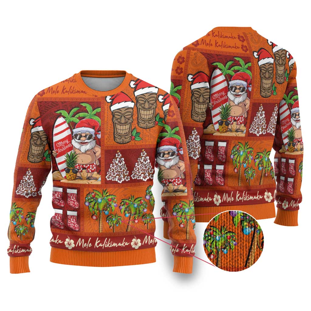 Hawaiian Christmas Ugly Christmas Sweater - Mele Kalikimaka Island Holiday Vibes - Red Orange LT03 Red - Orange - Polynesian Pride