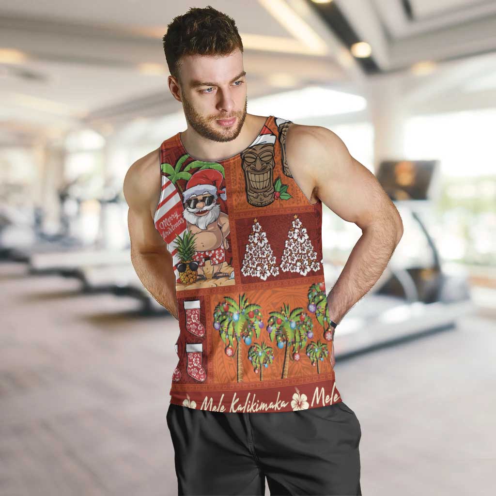 Hawaiian Christmas Men Tank Top - Mele Kalikimaka Island Holiday Vibes - Red Orange LT03 Red - Orange - Polynesian Pride