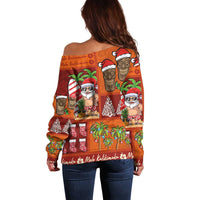 Hawaiian Christmas Off Shoulder Sweater - Mele Kalikimaka Island Holiday Vibes - Red Orange LT03 - Polynesian Pride