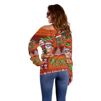 Hawaiian Christmas Off Shoulder Sweater - Mele Kalikimaka Island Holiday Vibes - Red Orange LT03 - Polynesian Pride