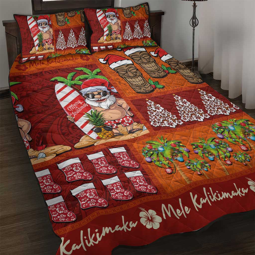 Hawaiian Christmas Quilt Bed Set - Mele Kalikimaka Island Holiday Vibes - Red Orange LT03 Red - Orange - Polynesian Pride