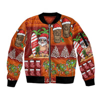 Hawaiian Christmas Sleeve Zip Bomber Jacket - Mele Kalikimaka Island Holiday Vibes - Red Orange LT03 Unisex Red - Orange - Polynesian Pride