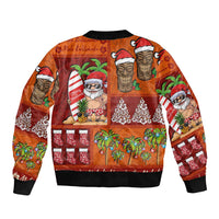 Hawaiian Christmas Sleeve Zip Bomber Jacket - Mele Kalikimaka Island Holiday Vibes - Red Orange LT03 - Polynesian Pride