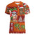 Hawaiian Christmas Women V-Neck T-Shirt - Mele Kalikimaka Island Holiday Vibes - Red Orange