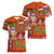 Hawaiian Christmas Women V-Neck T-Shirt - Mele Kalikimaka Island Holiday Vibes - Red Orange