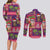 Hawaiian Christmas Couples Matching Long Sleeve Bodycon Dress and Long Sleeve Button Shirt - Mele Kalikimaka Island Holiday Vibes - Pink Purple