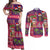 Hawaiian Christmas Couples Matching Off Shoulder Maxi Dress and Long Sleeve Button Shirt - Mele Kalikimaka Island Holiday Vibes - Pink Purple