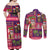 Hawaiian Christmas Couples Matching Off Shoulder Maxi Dress and Long Sleeve Button Shirt - Mele Kalikimaka Island Holiday Vibes - Pink Purple