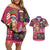 Hawaiian Christmas Couples Matching Off Shoulder Short Dress and Hawaiian Shirt - Mele Kalikimaka Island Holiday Vibes - Pink Purple