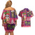 Hawaiian Christmas Couples Matching Off Shoulder Short Dress and Hawaiian Shirt - Mele Kalikimaka Island Holiday Vibes - Pink Purple