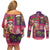 Hawaiian Christmas Couples Matching Off Shoulder Short Dress and Long Sleeve Button Shirt - Mele Kalikimaka Island Holiday Vibes - Pink Purple