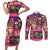 Hawaiian Christmas Couples Matching Short Sleeve Bodycon Dress and Long Sleeve Button Shirt - Mele Kalikimaka Island Holiday Vibes - Pink Purple