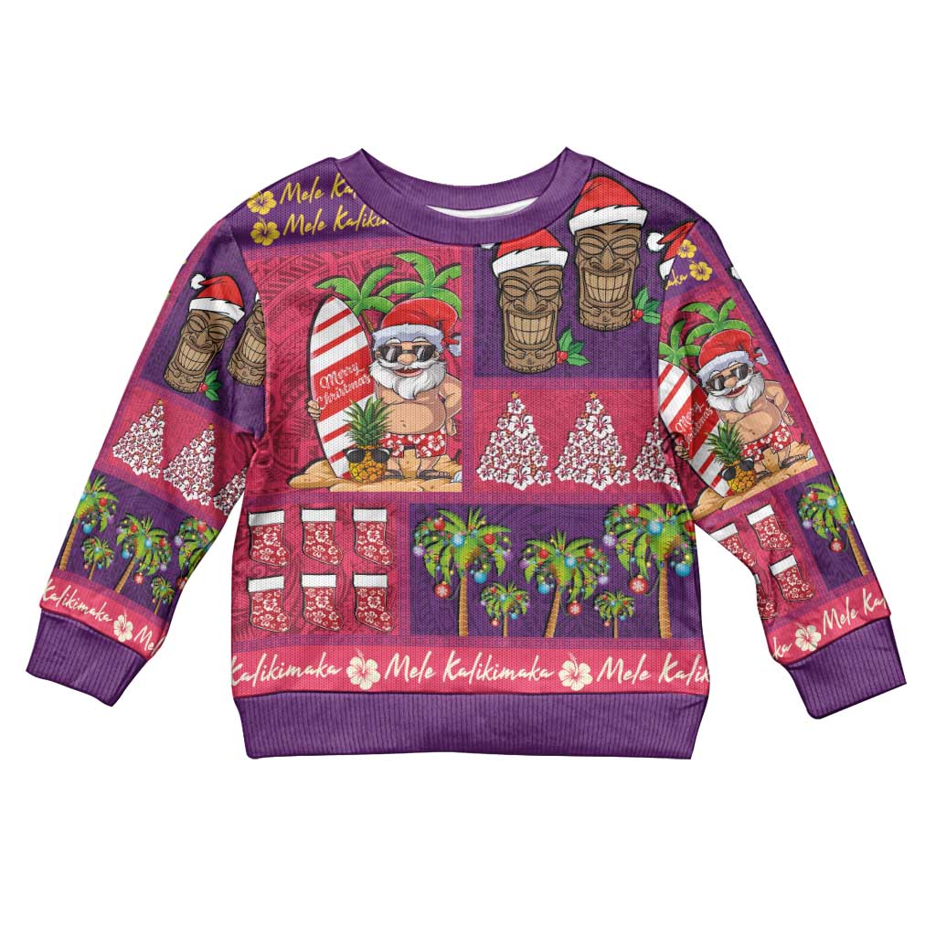 Hawaiian Christmas Kid Ugly Christmas Sweater - Mele Kalikimaka Island Holiday Vibes - Pink Purple LT03 Kid Pink - Purple - Polynesian Pride