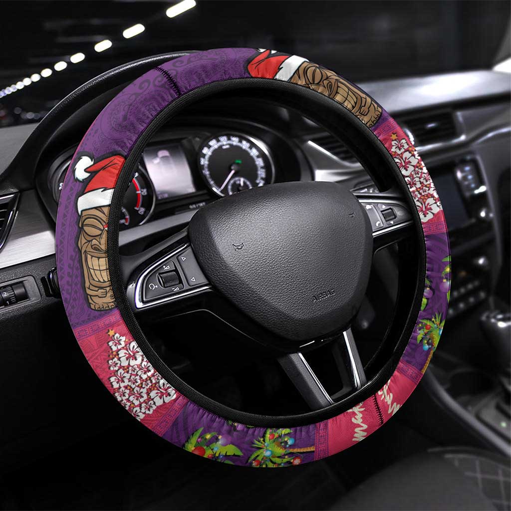 Hawaiian Christmas Steering Wheel Cover - Mele Kalikimaka Island Holiday Vibes - Pink Purple