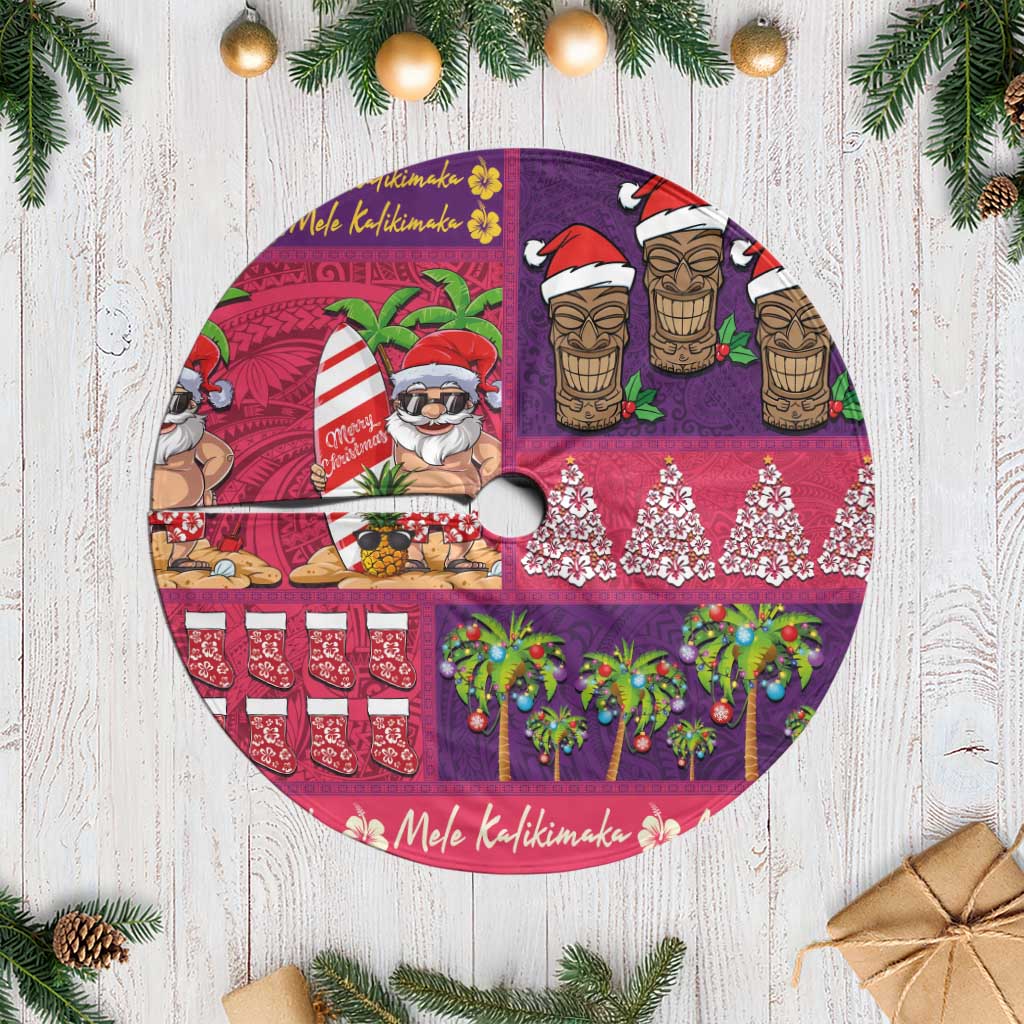 Hawaiian Christmas Tree Skirt - Mele Kalikimaka Island Holiday Vibes - Pink Purple LT03 Casual Pink - Purple - Polynesian Pride