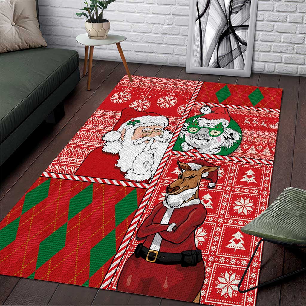 Australian Christmas Area Rug - Santa Koala Kangaroo and Holiday Cheer LT03 Red - Polynesian Pride