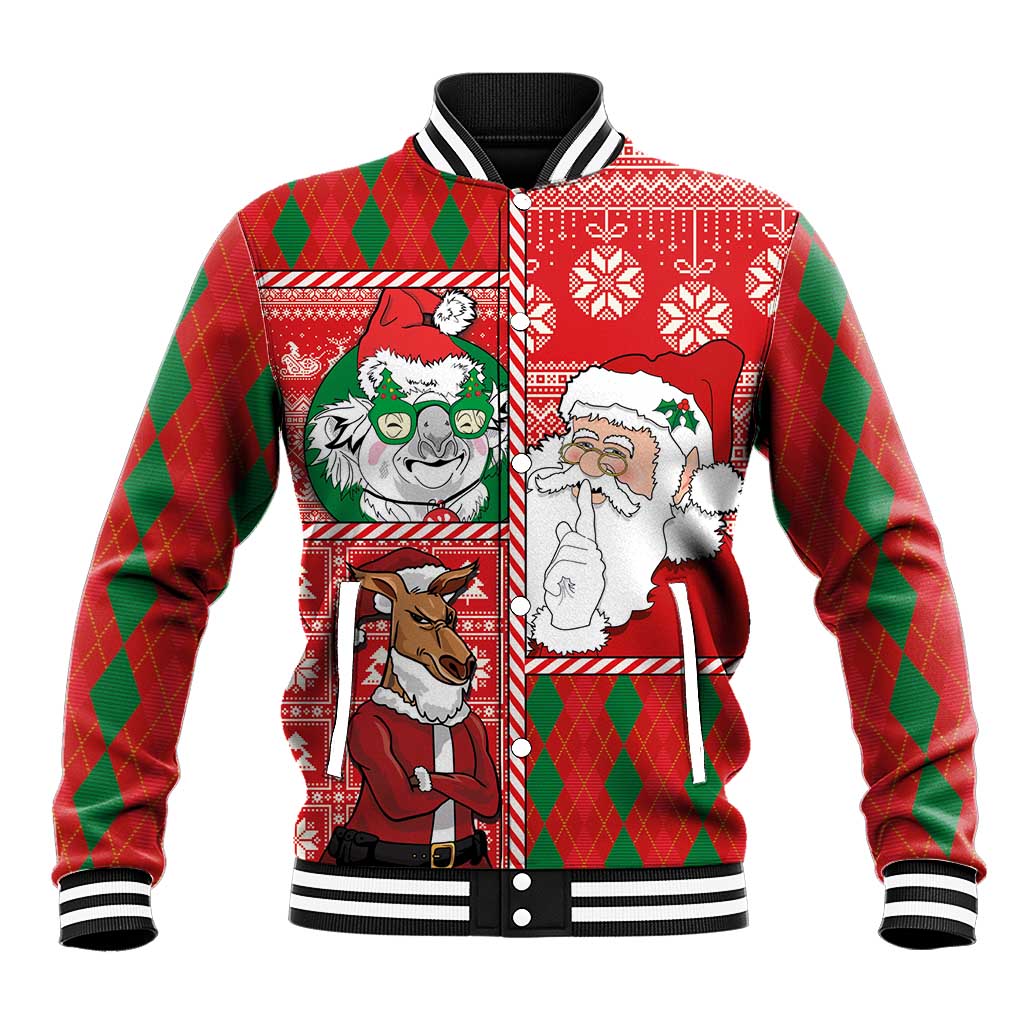Australian Christmas Baseball Jacket - Santa Koala Kangaroo and Holiday Cheer LT03 Unisex Red - Polynesian Pride