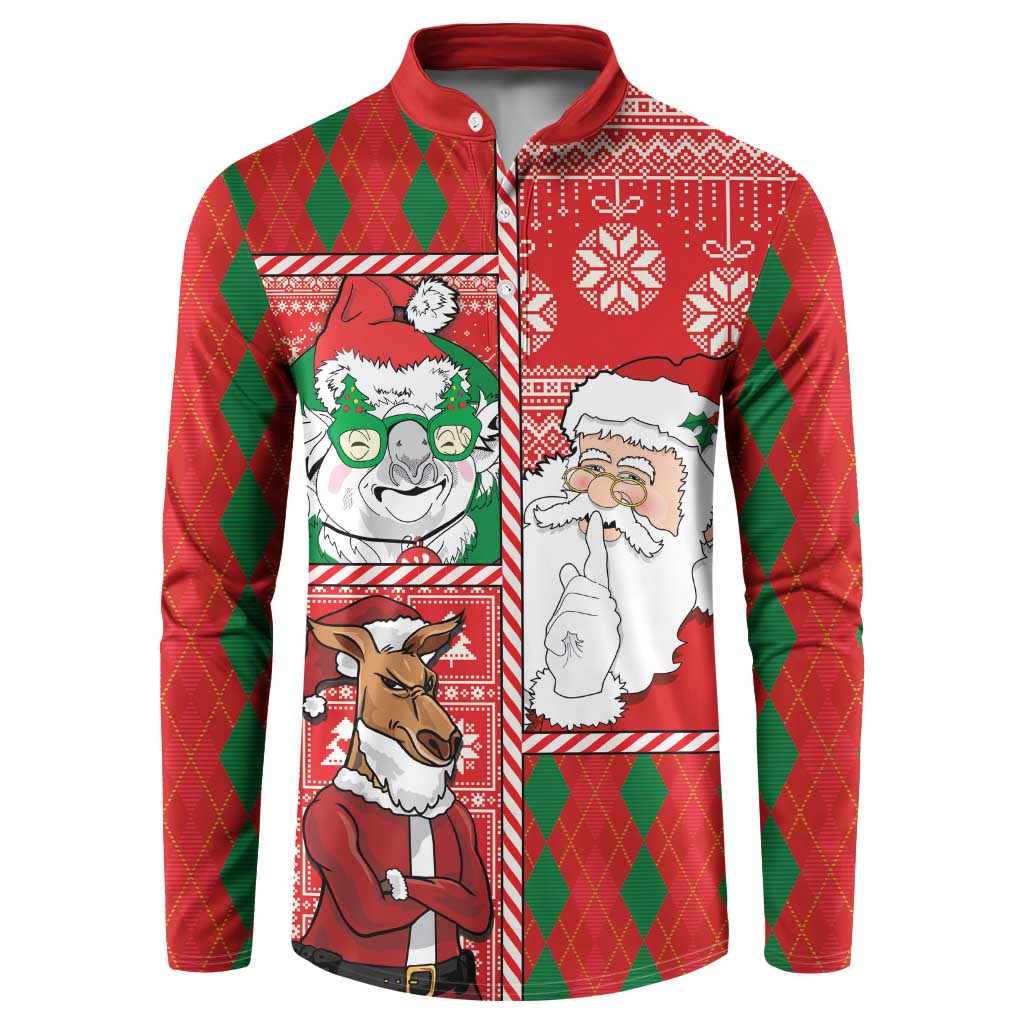 Australian Christmas Button Sweatshirt - Santa Koala Kangaroo and Holiday Cheer LT03 Red - Polynesian Pride